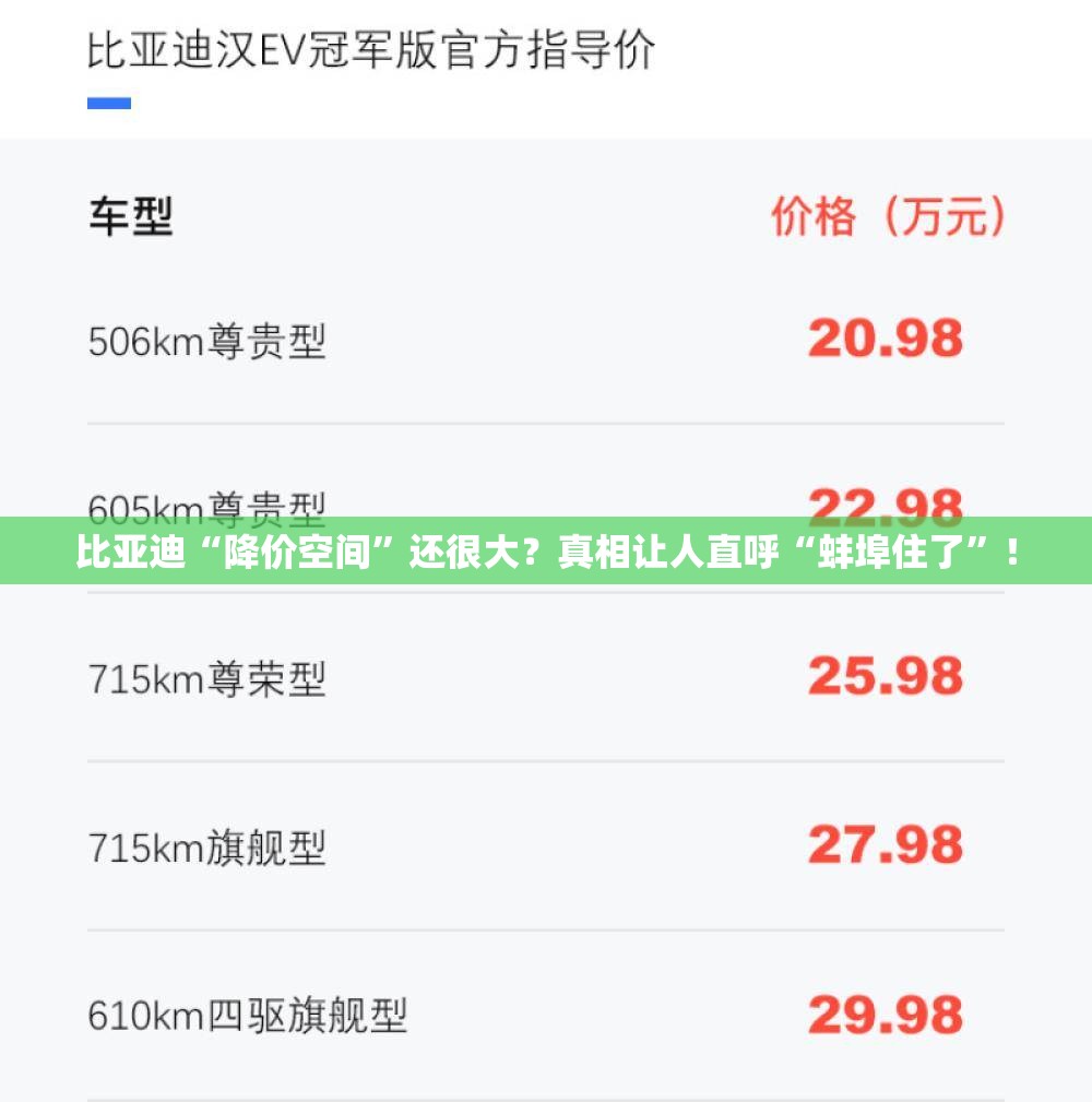 比亚迪“降价空间”还很大？真相让人直呼“蚌埠住了”！